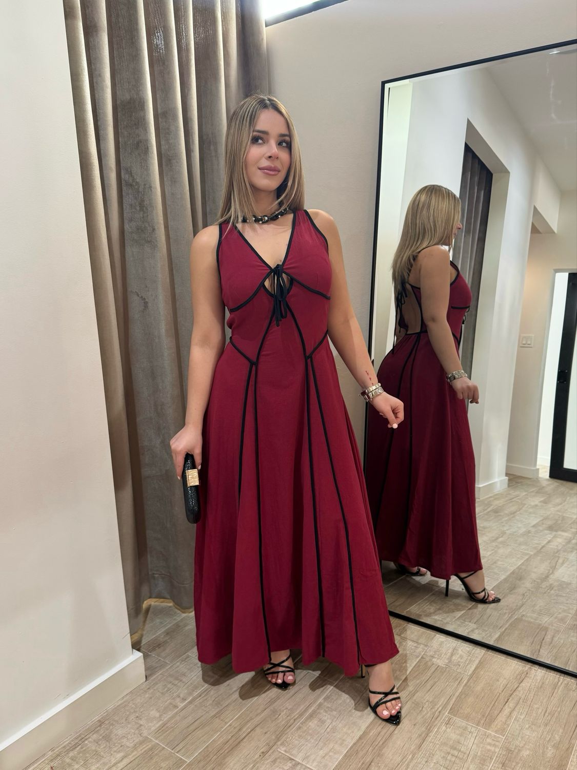Classic Black & Red Midi Dress