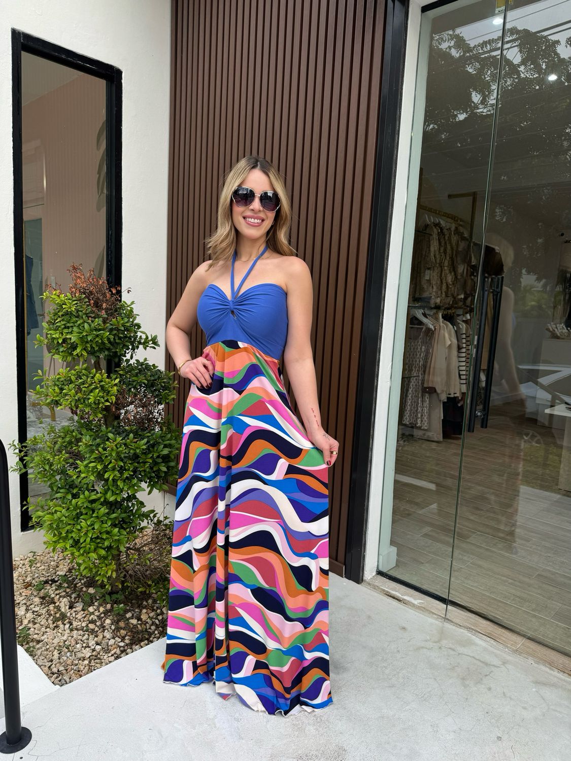 Vibrant Waves Halter Dress By Pía