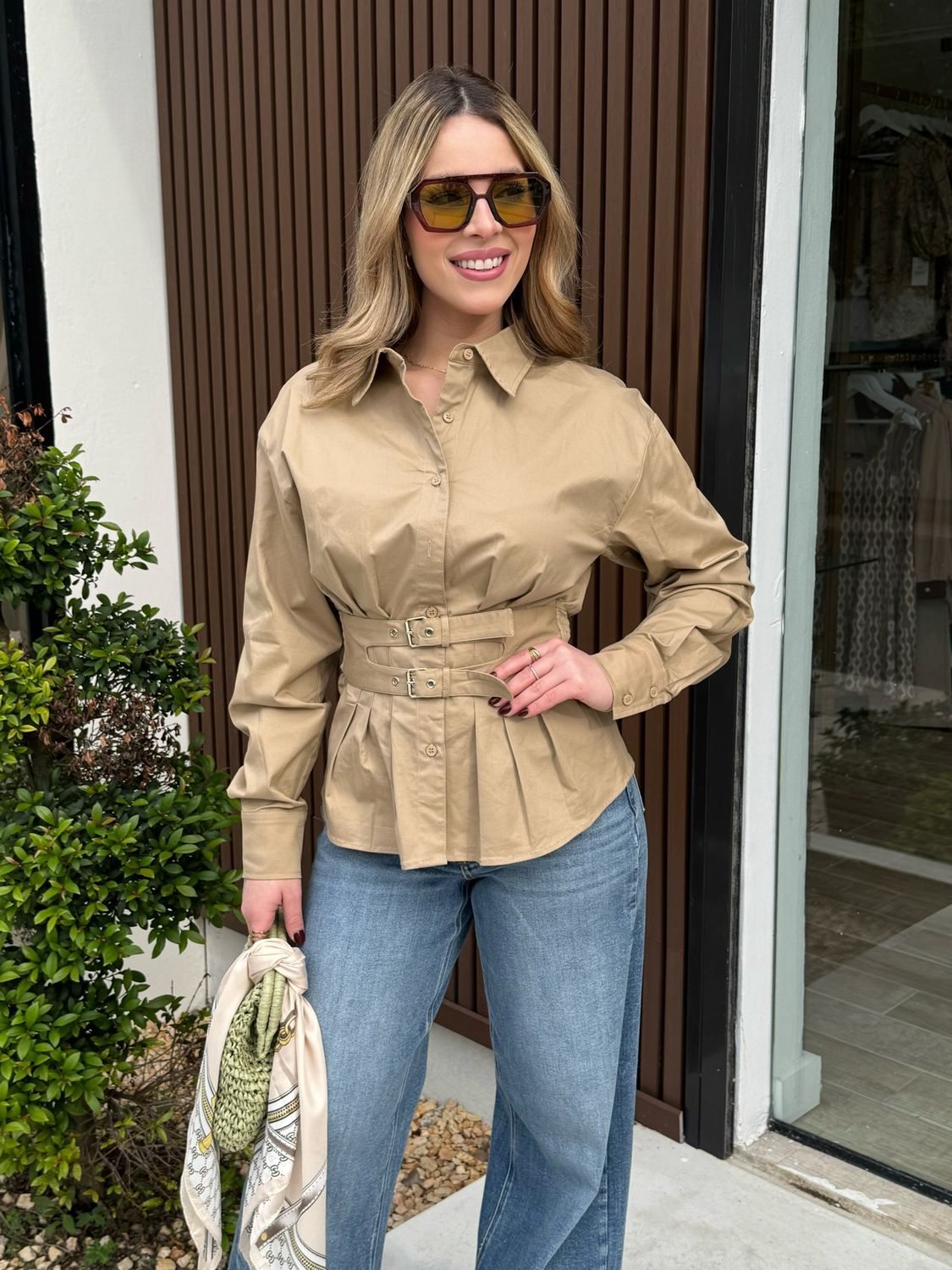 Nude Belted Blouse