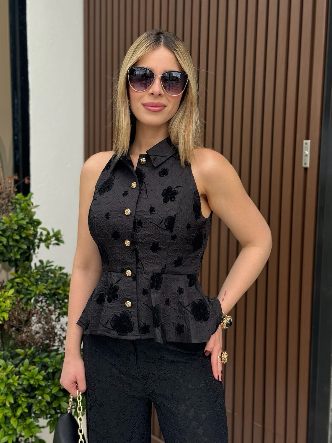 Black & Roses Peplum Blouse