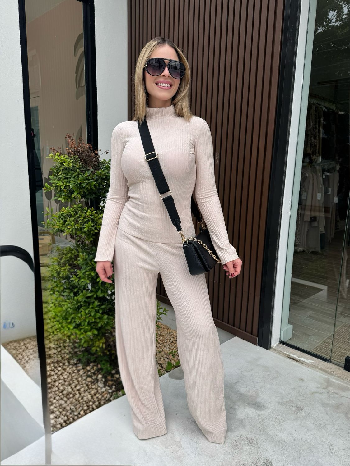 Turtle Neck Top & Pant Oatmeal Travel Set
