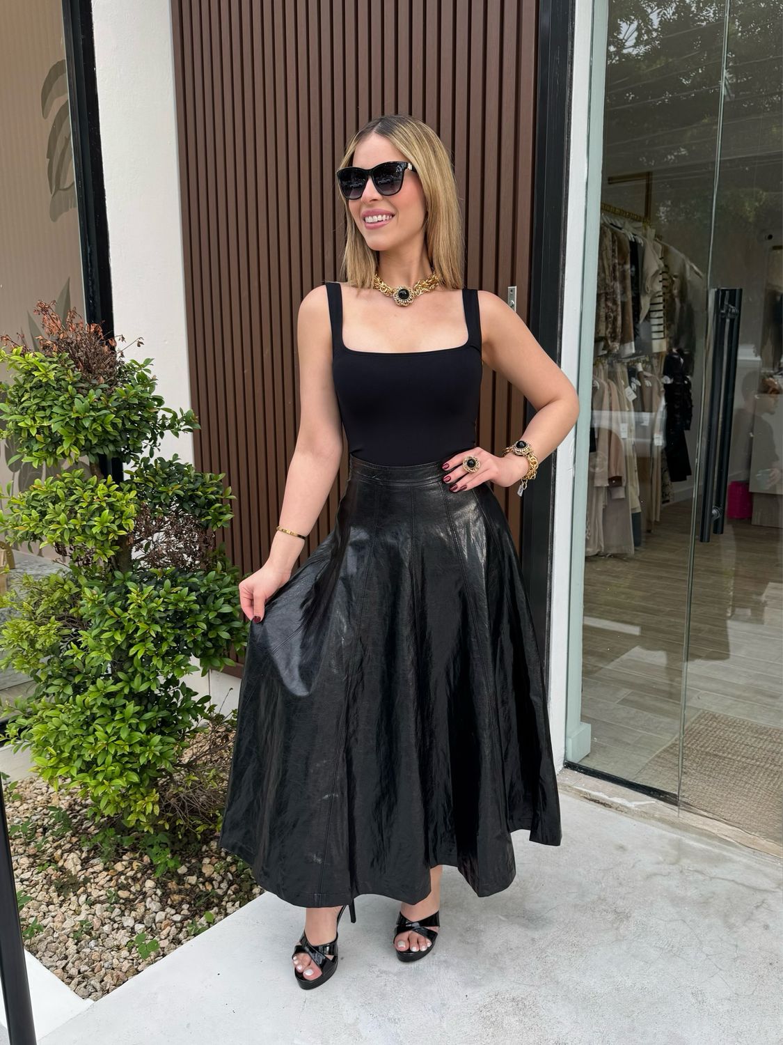 Faux Leather Full Skirt