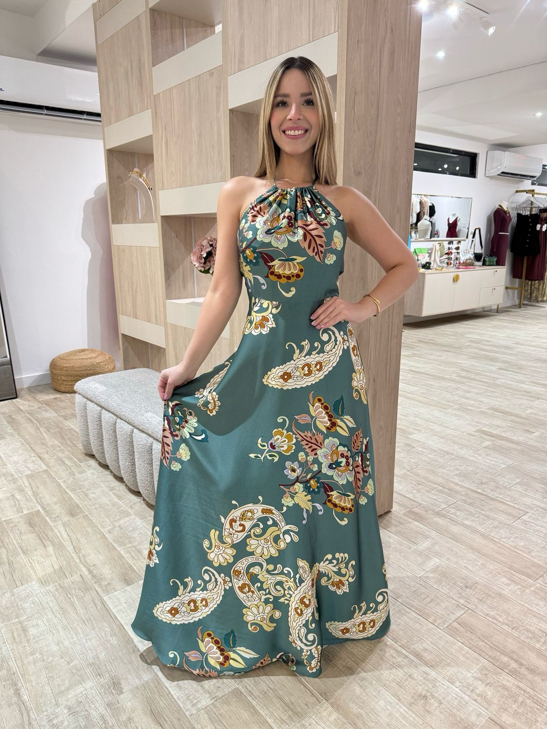 Teal Paisley Bloom Maxi Dress