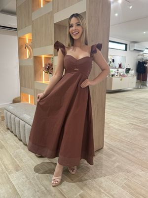 Cognac Ruffle Midi Dress