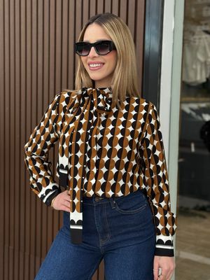 Black & Camel Dots Blouse