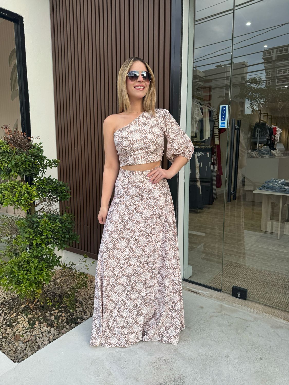 Nude Aesthetic One Shloulder Top & Skirt Set By Pía