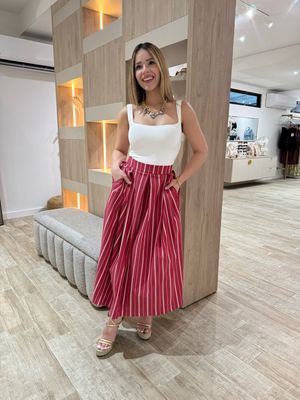 Stunning Red With Stripes Midi Skirt