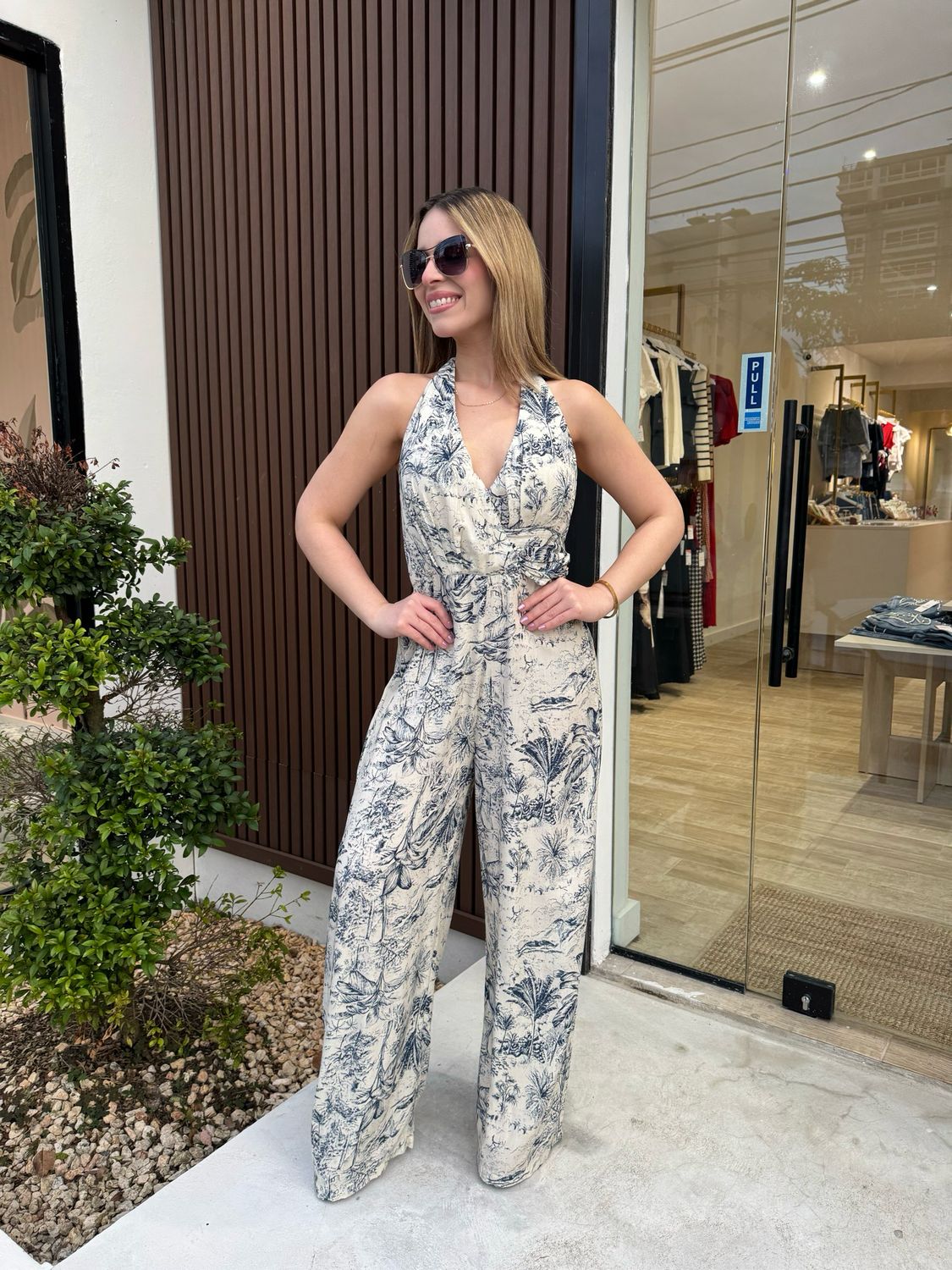 Sand & Blue Portrait Halter Jumpsuit