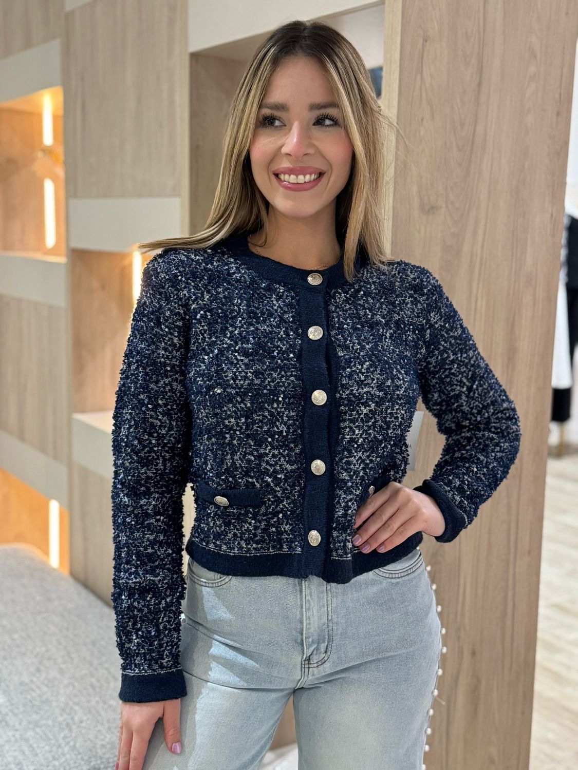 Navy Chanel Inspired Timeless Cardigan