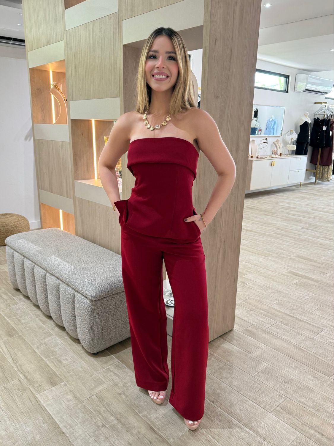 Deep Red Top & Pants Set