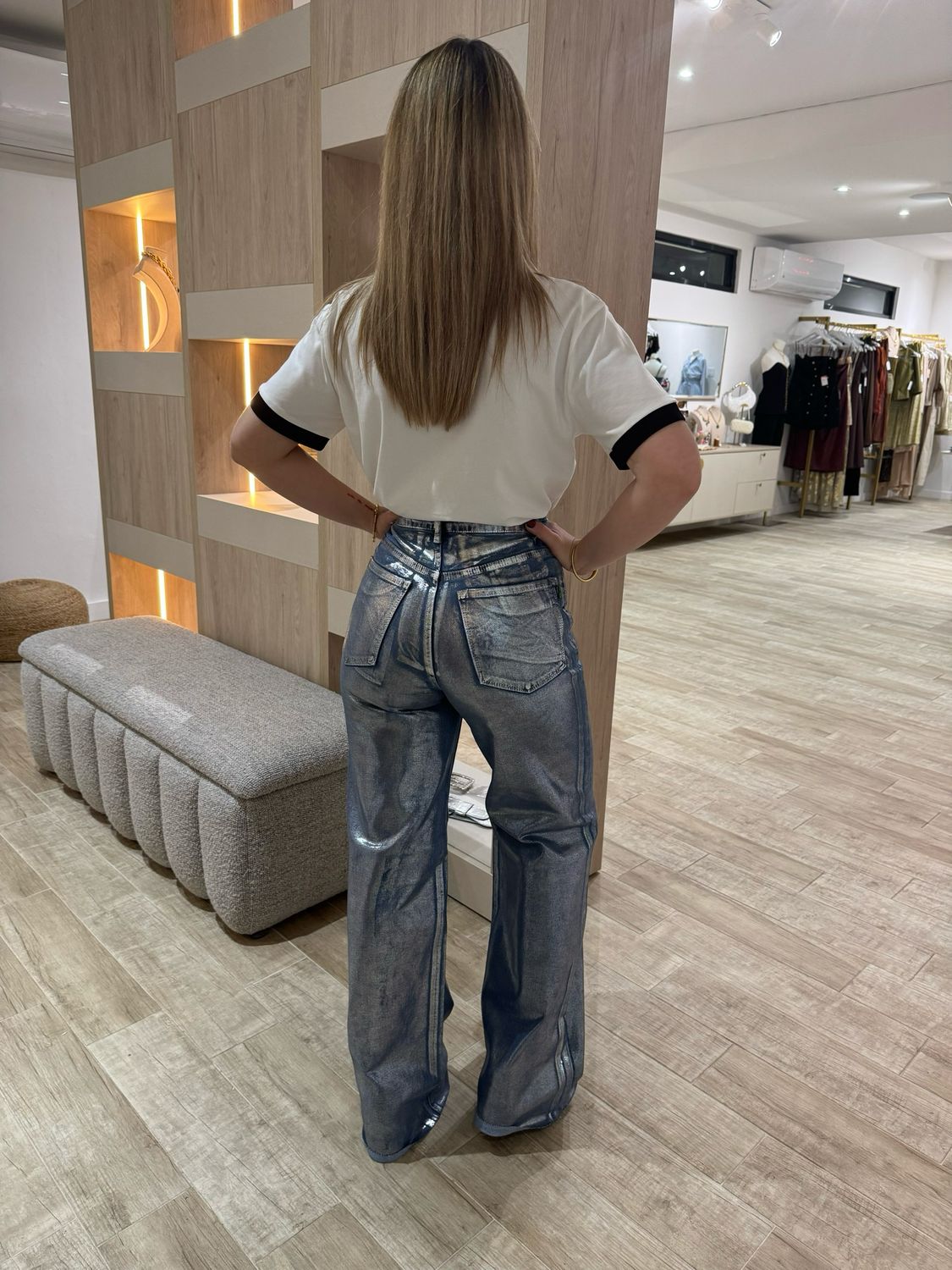 Metallic Silver Stretch Jeans