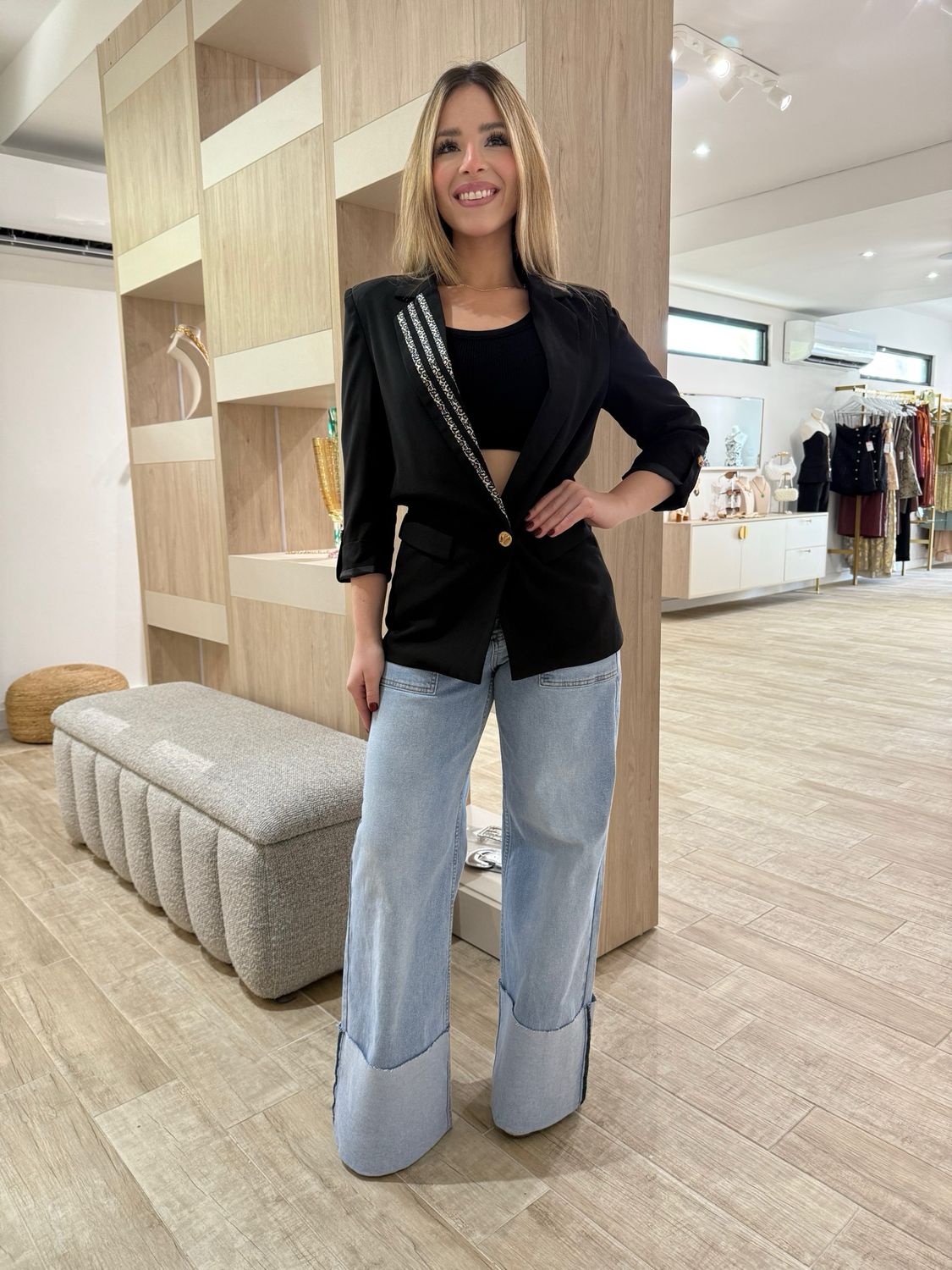 Black Leopard Detailed Blazer