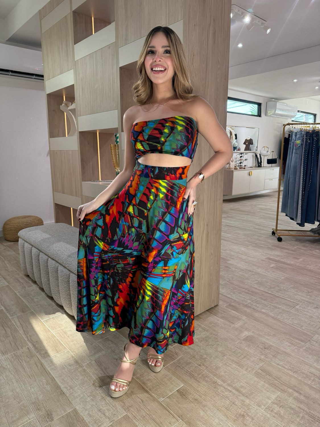 Fall Vibes Strapless Midi Dress By Pía