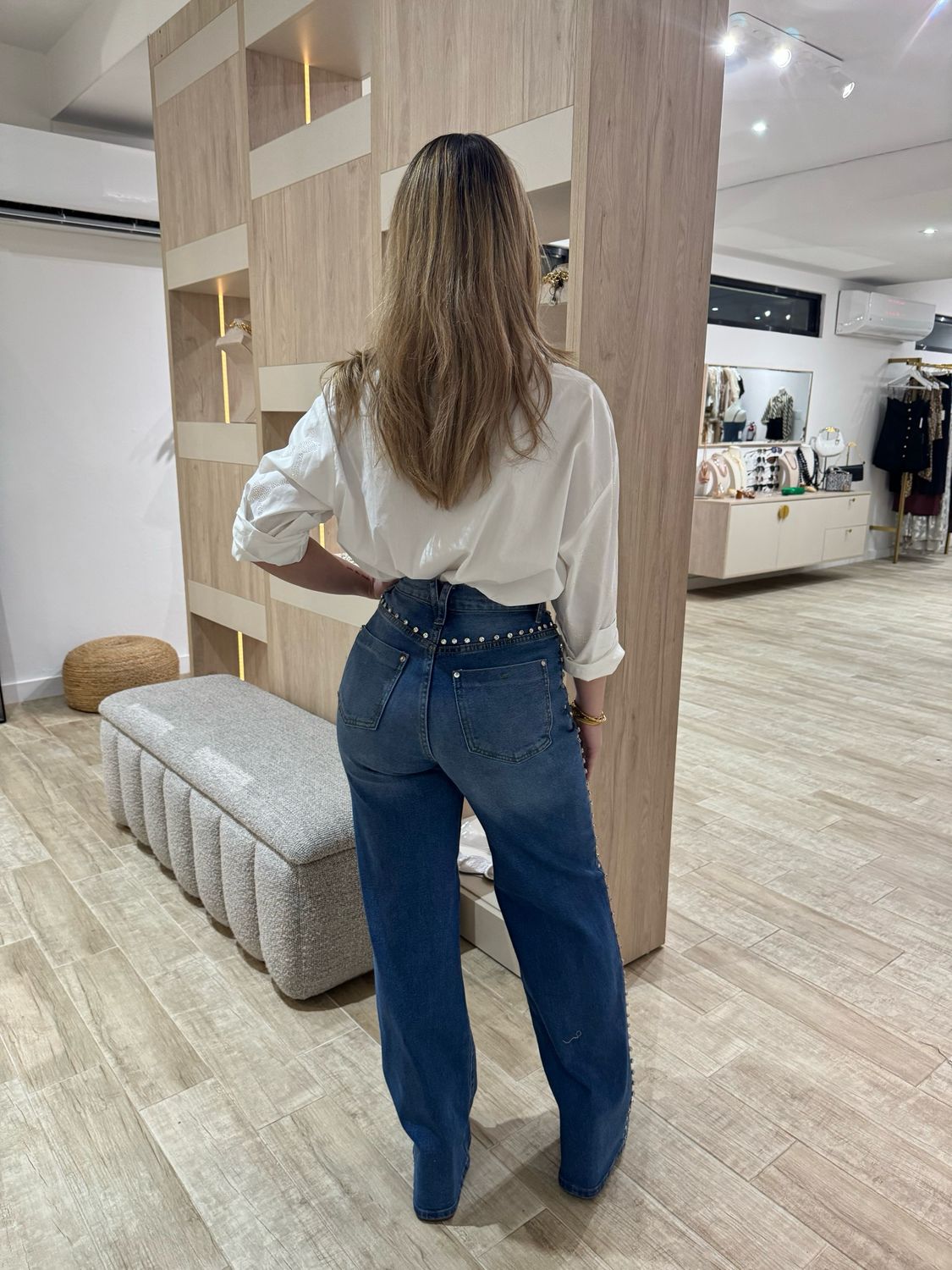 White Rhinestone Long Sleeve Shirt