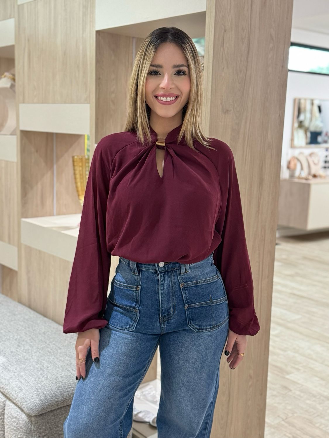 Burgundy Long Sleeve Blouse