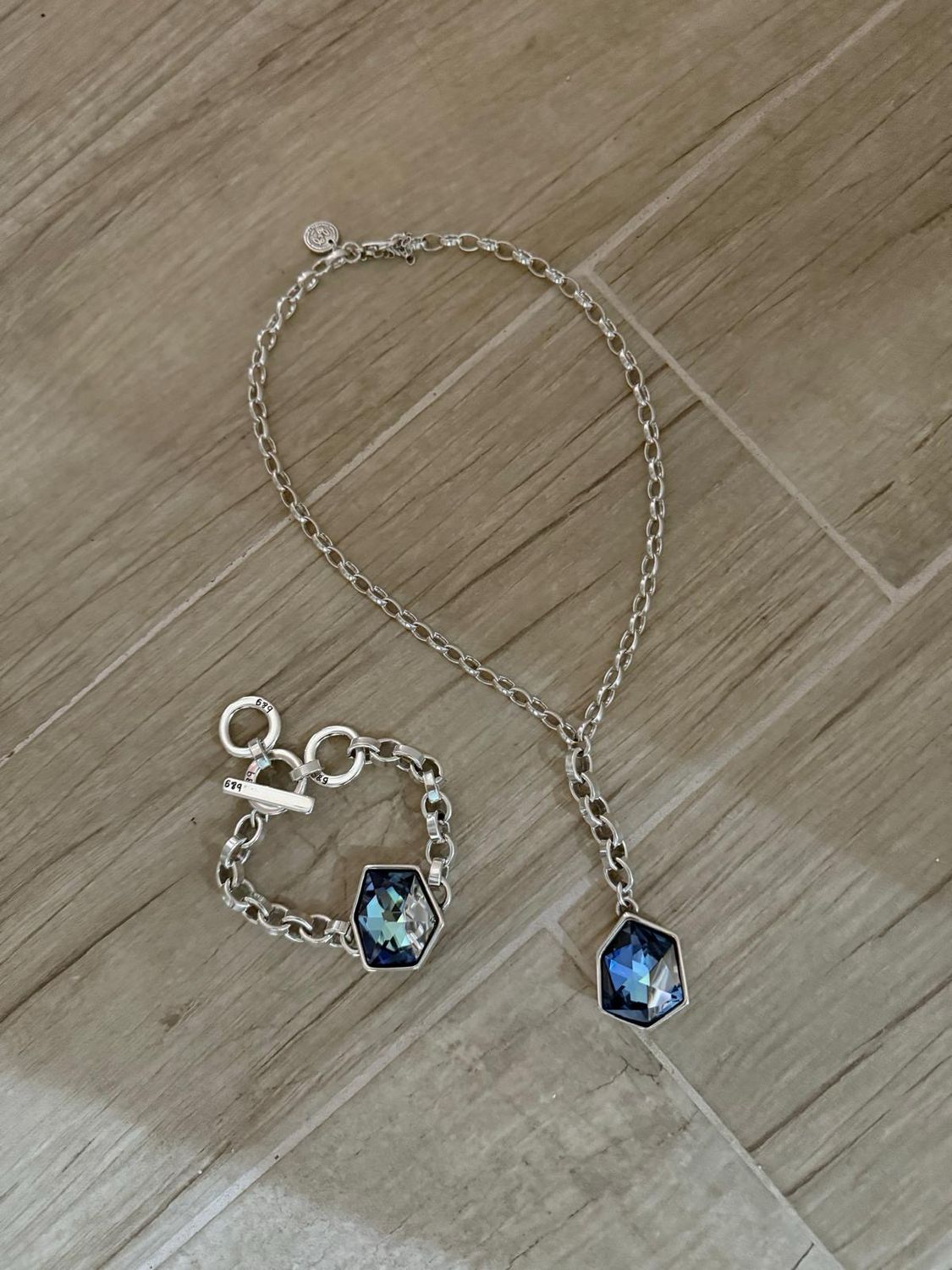 Silver Blue Necklace & Bracelet Set By B&G