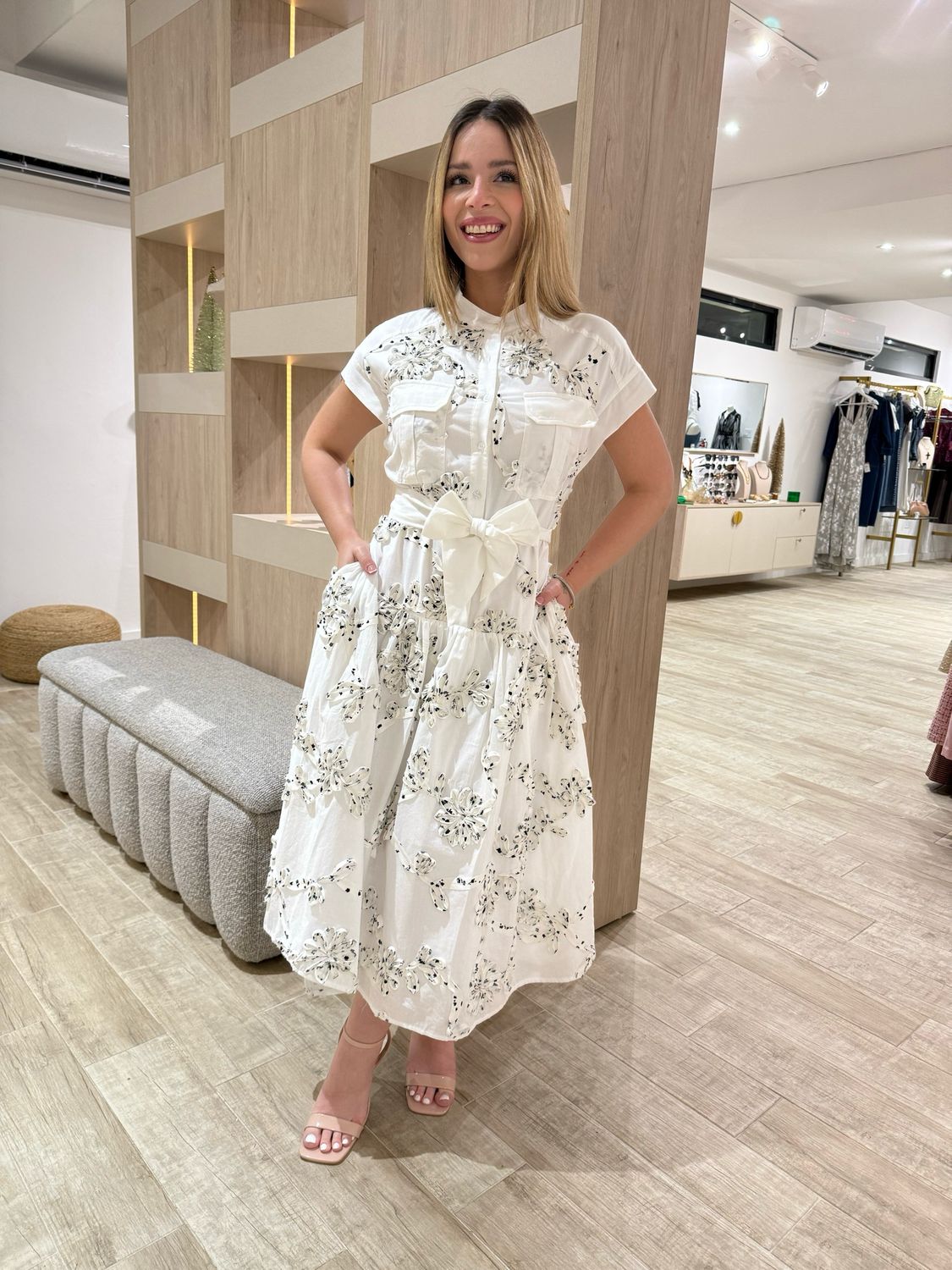 White & Black Details Blossom Dress By Gracia