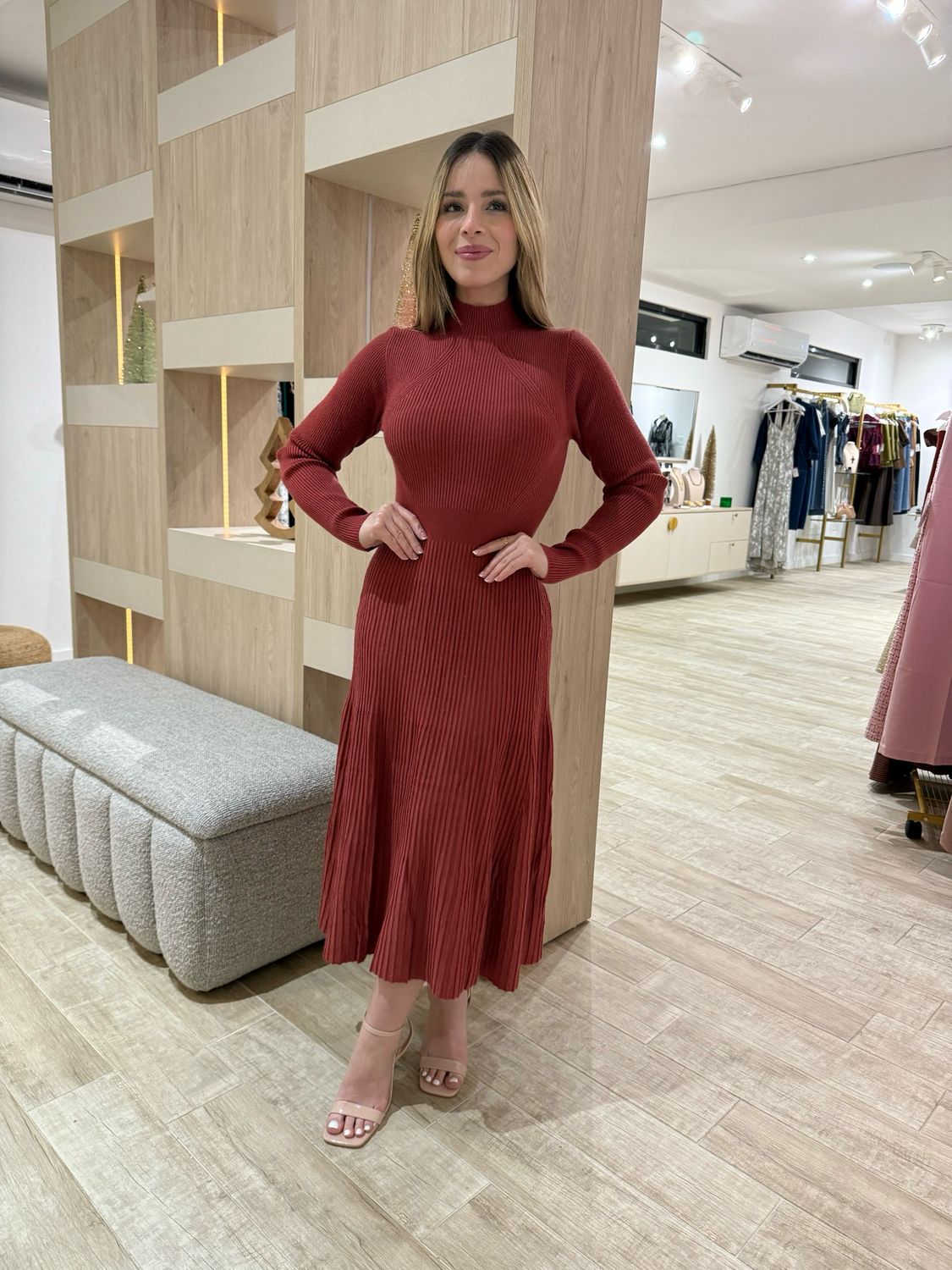 Rust Long Sleeves Sweater Dress