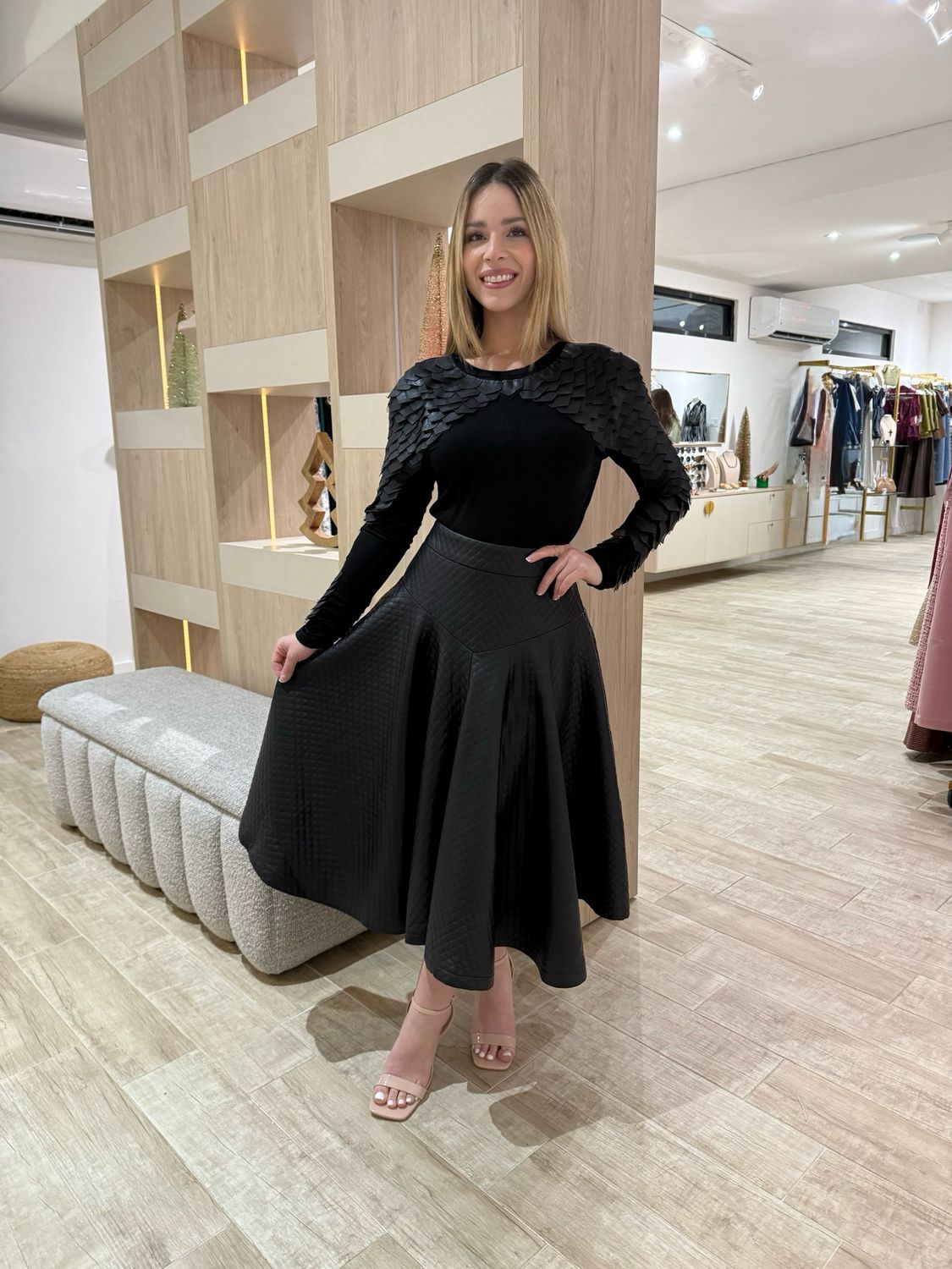 Black Faux LeatherTextured Top