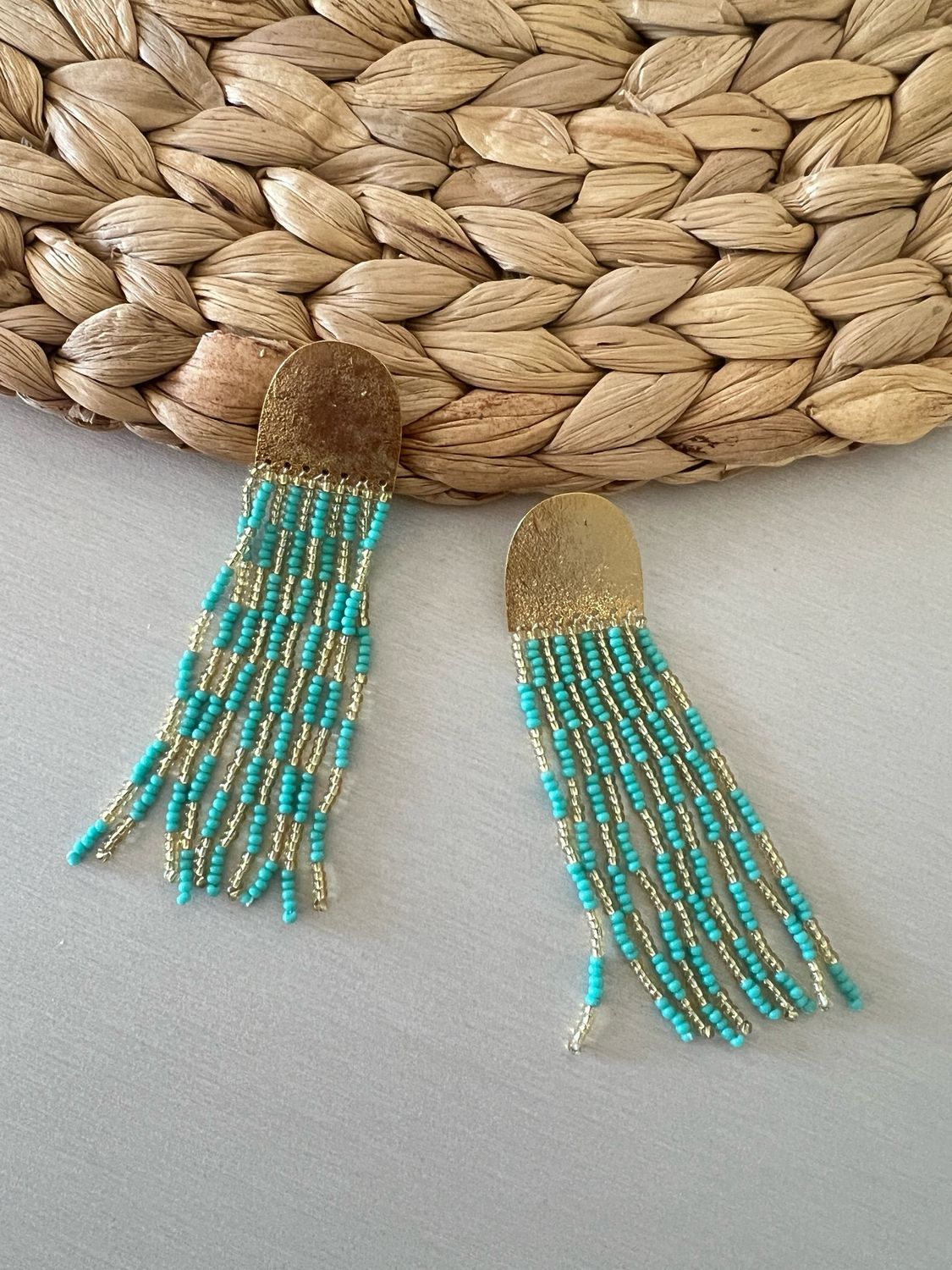 Golden Aqua Beads Designer Earrings