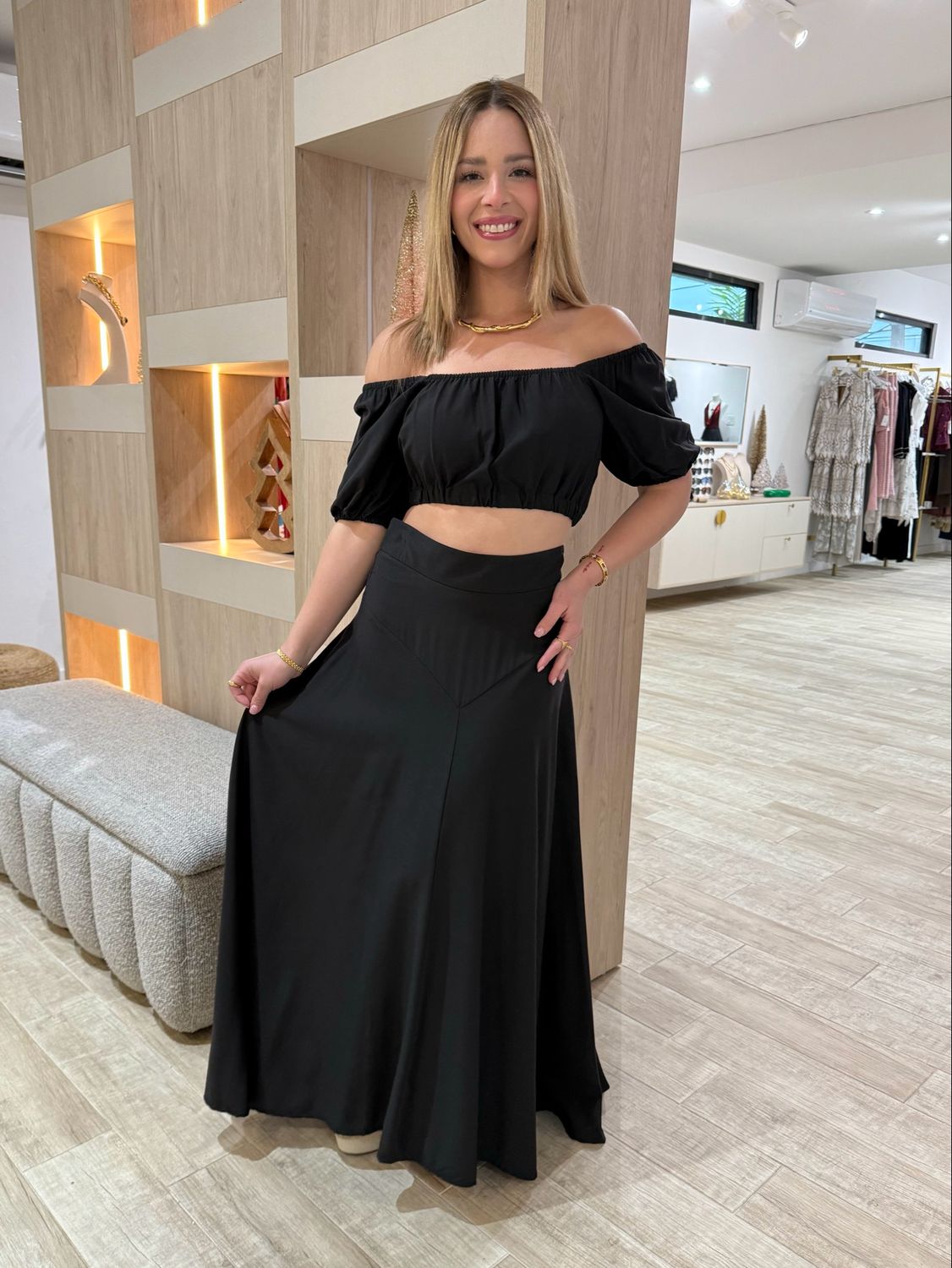 Black Off Shoulder Top & Skirt Set By PB Black Off Shoulder Top & Skirt Set By PB