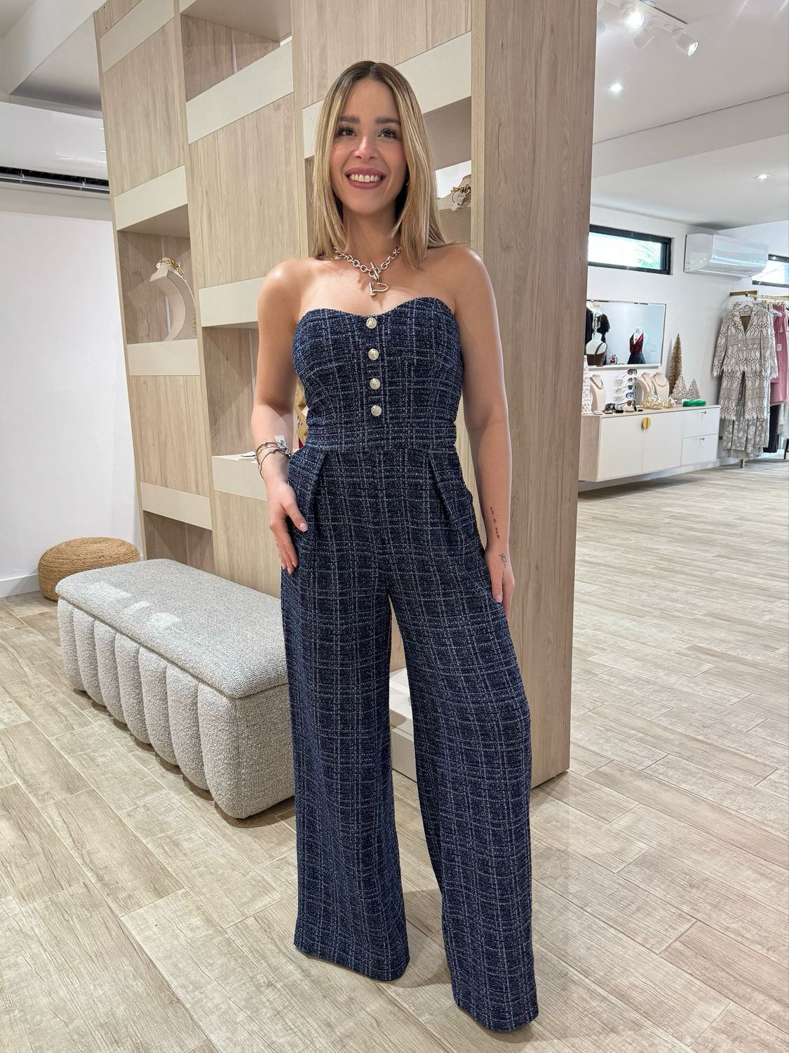 Tweed Chanel Inspired Strapless Jumpsuit Tweed Chanel Inspired Strapless Jumpsuit