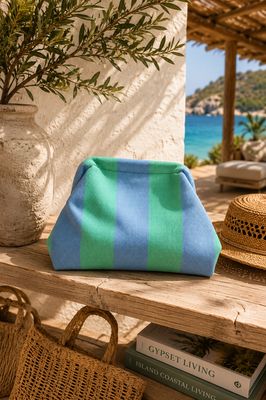 Blue Green Stripes Canvas Slouch Bag