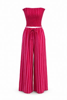 Fuchsia & Red Stripes Top & Pants Set