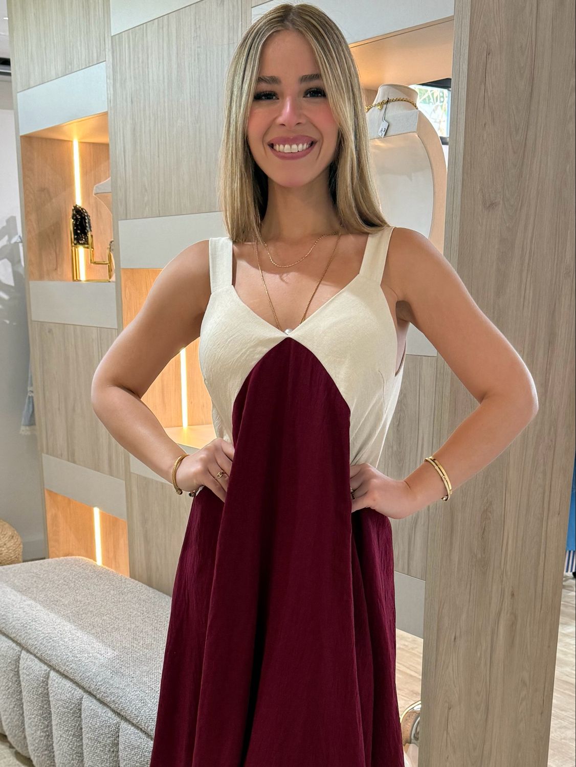 Burgundy & Ivory Midi Dress