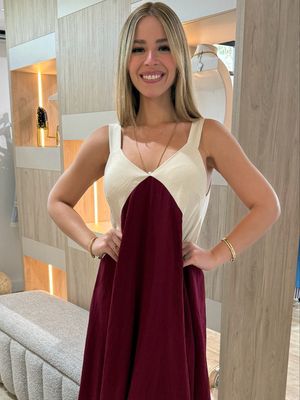 Burgundy & Ivory Midi Dress
