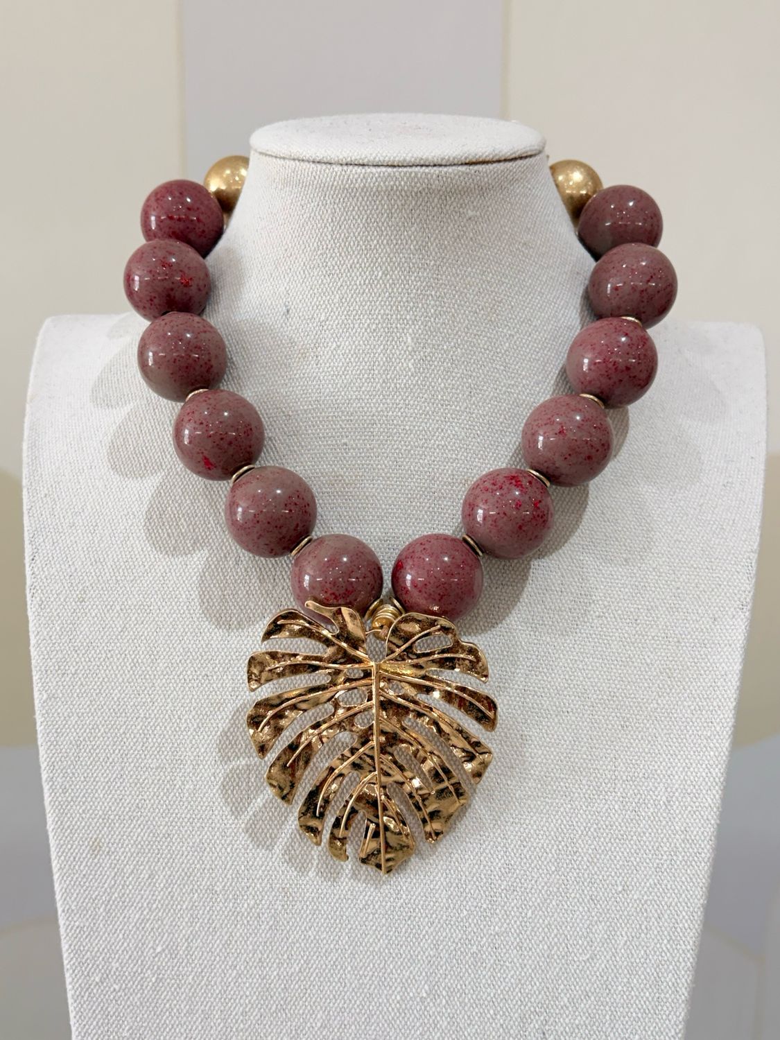 Golden Monstera Pendant Necklace