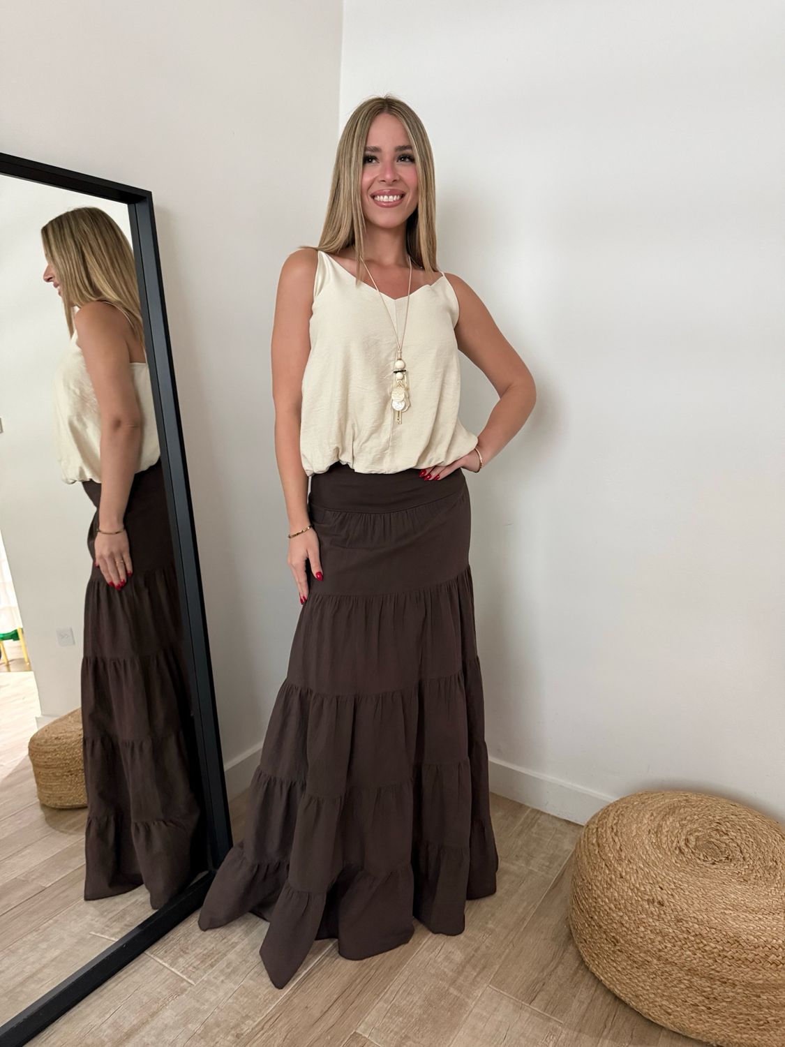 Dark Chocolate Tiered Maxi Skirt (One Size)