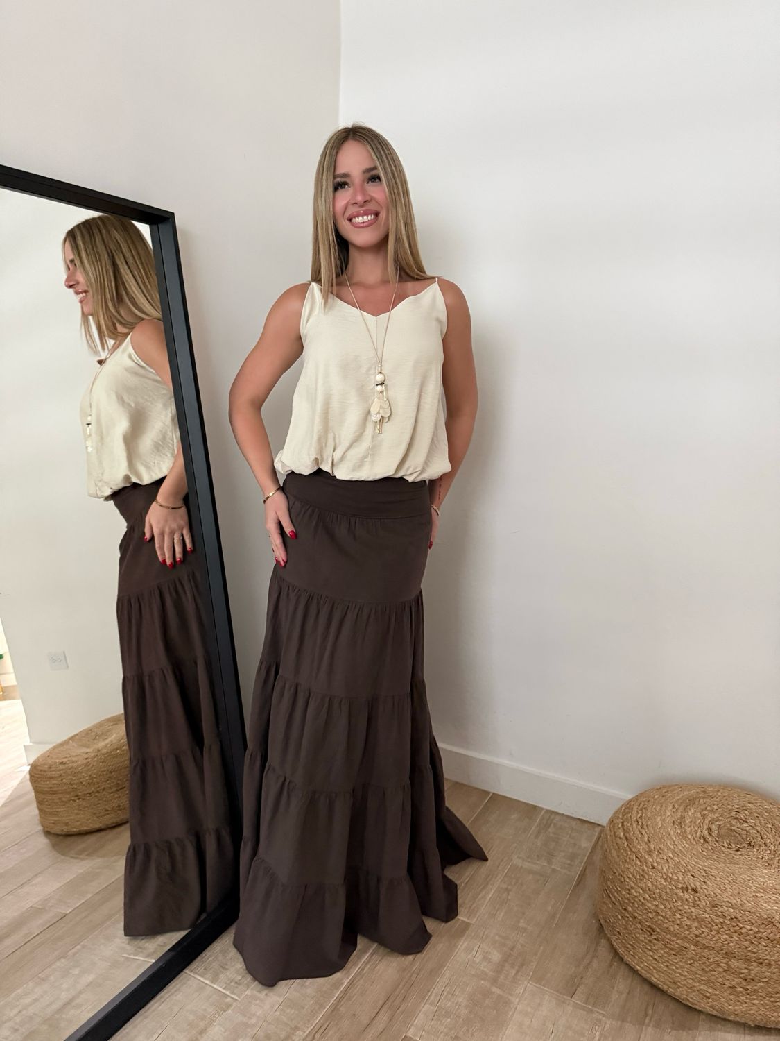 Dark Chocolate Tiered Maxi Skirt (One Size)