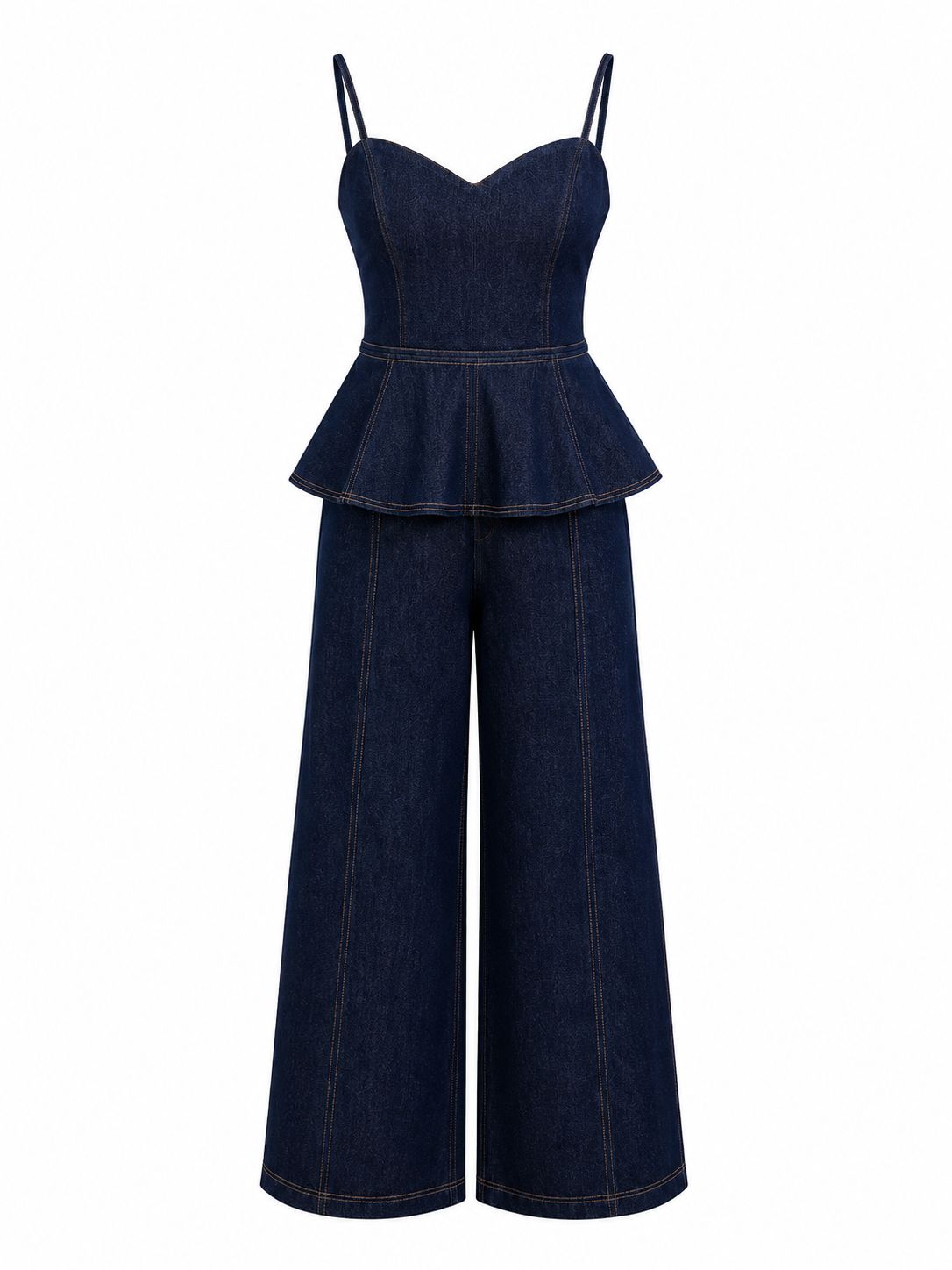 Denim Peplum Jumpsuit