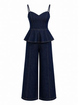 Denim Peplum Jumpsuit