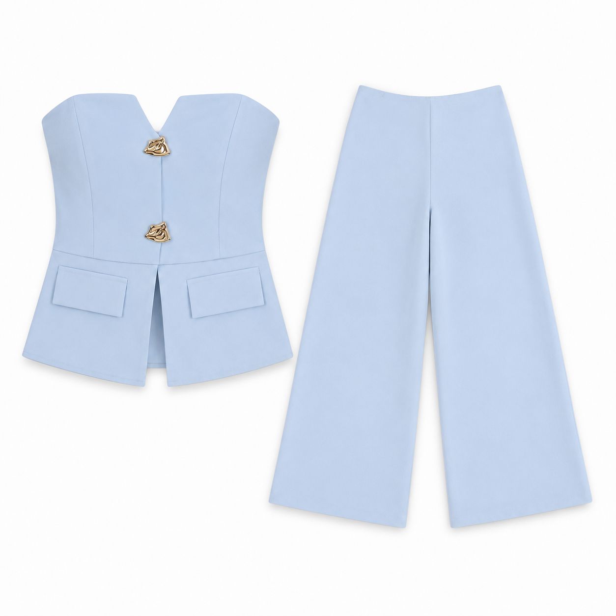 Sky Blue Strapless Pant Set