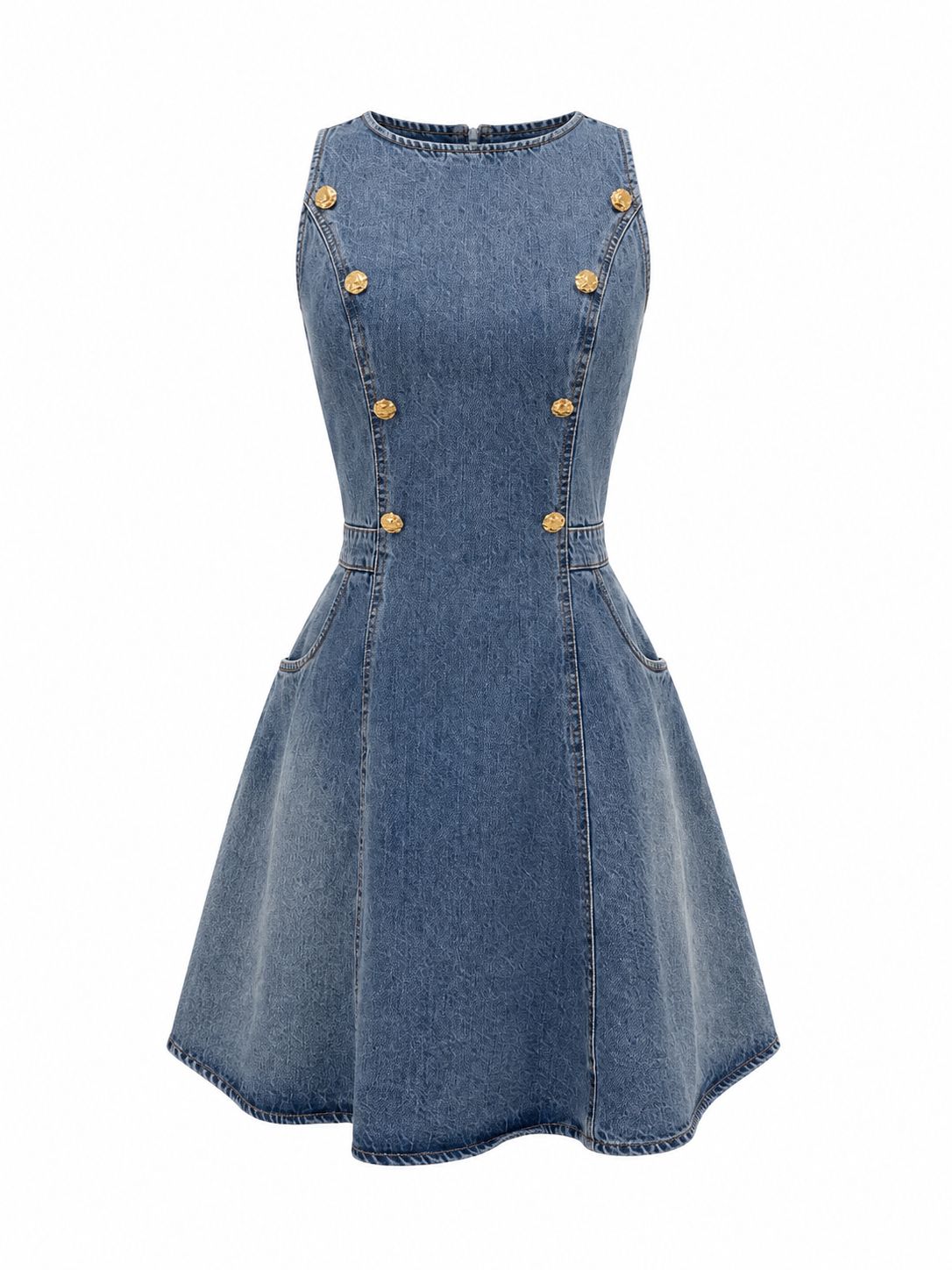 Denim Gold Button Mini Dress
