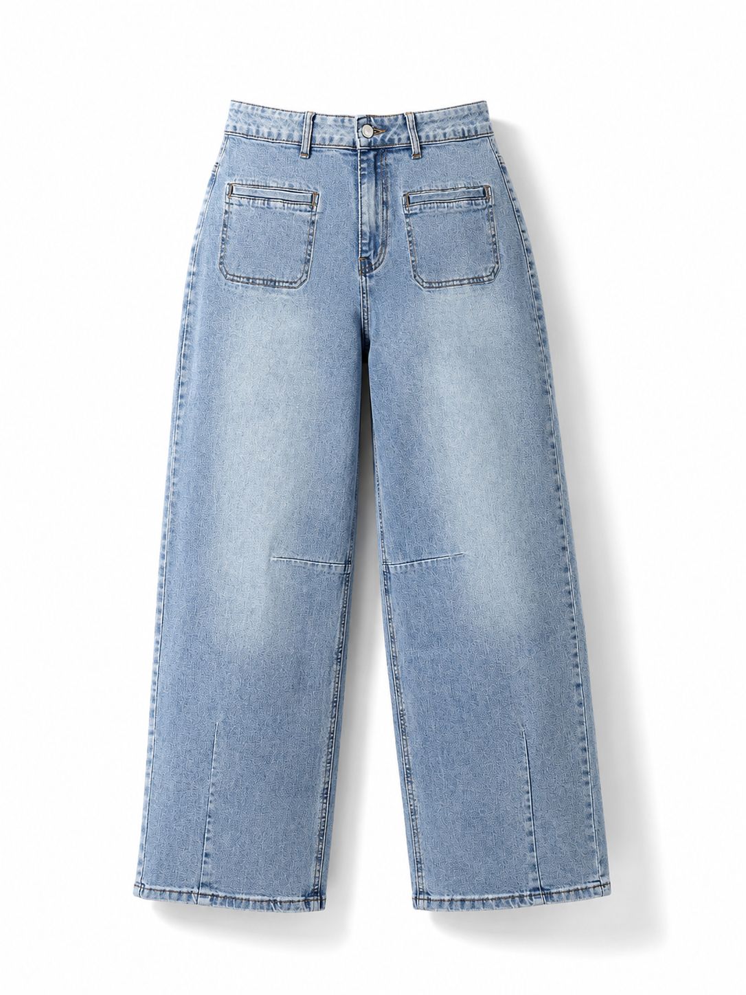 Light Wash Front Patch Pocket Barrel Jeans