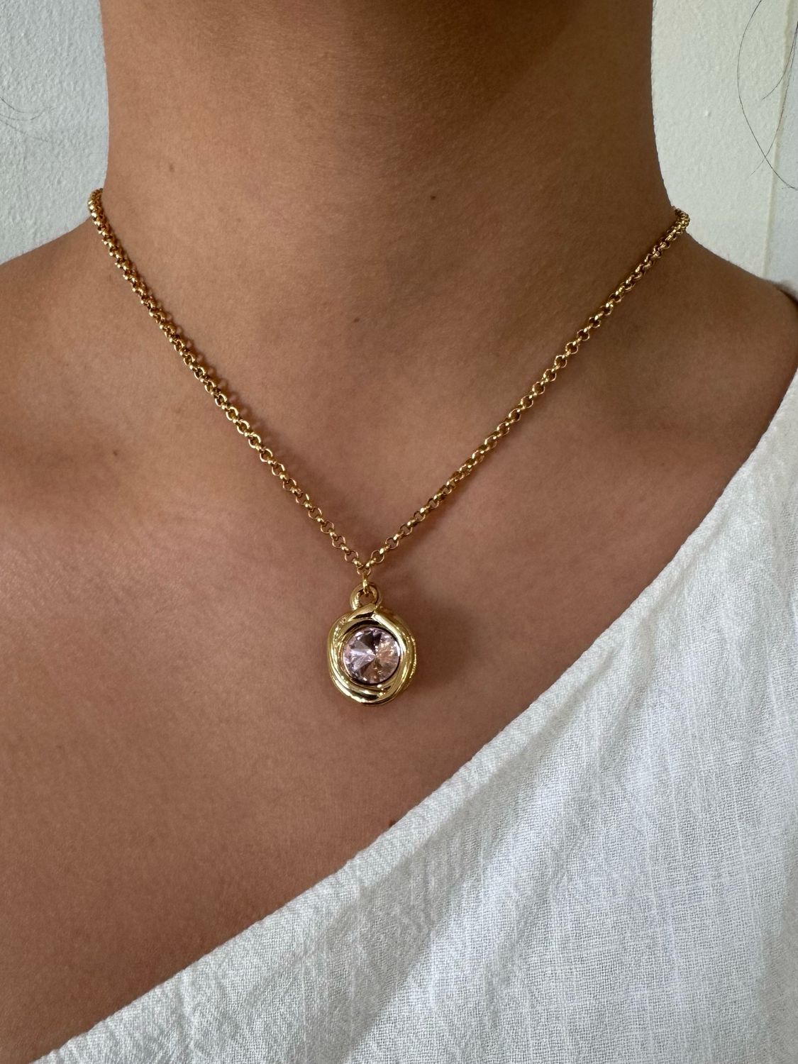 Pink Gem Gold Necklace & Earrings Set By Tralara