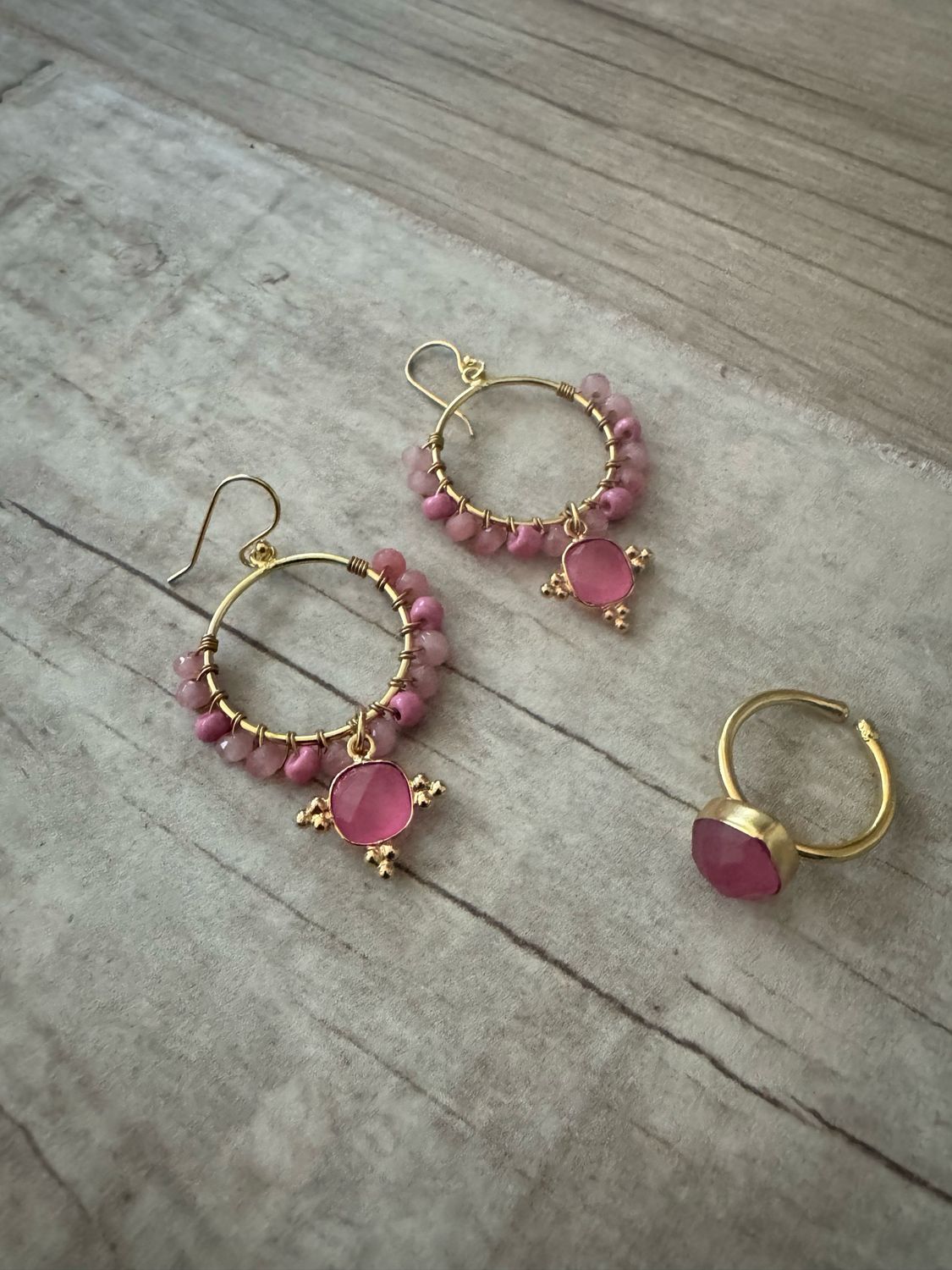 Pink Gold Artisan Earrings & Ring Set
