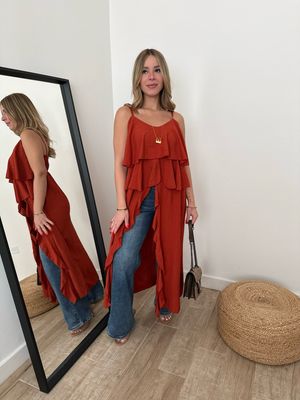 Rust Ruffle Tunic Blouse