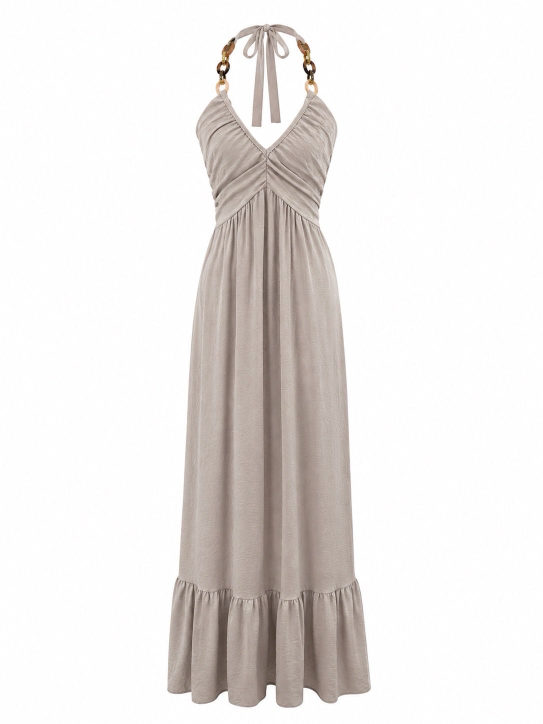 Ecru Chain Halter Maxi Dress