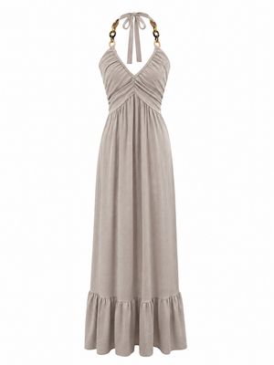 Ecru Chain Halter Maxi Dress