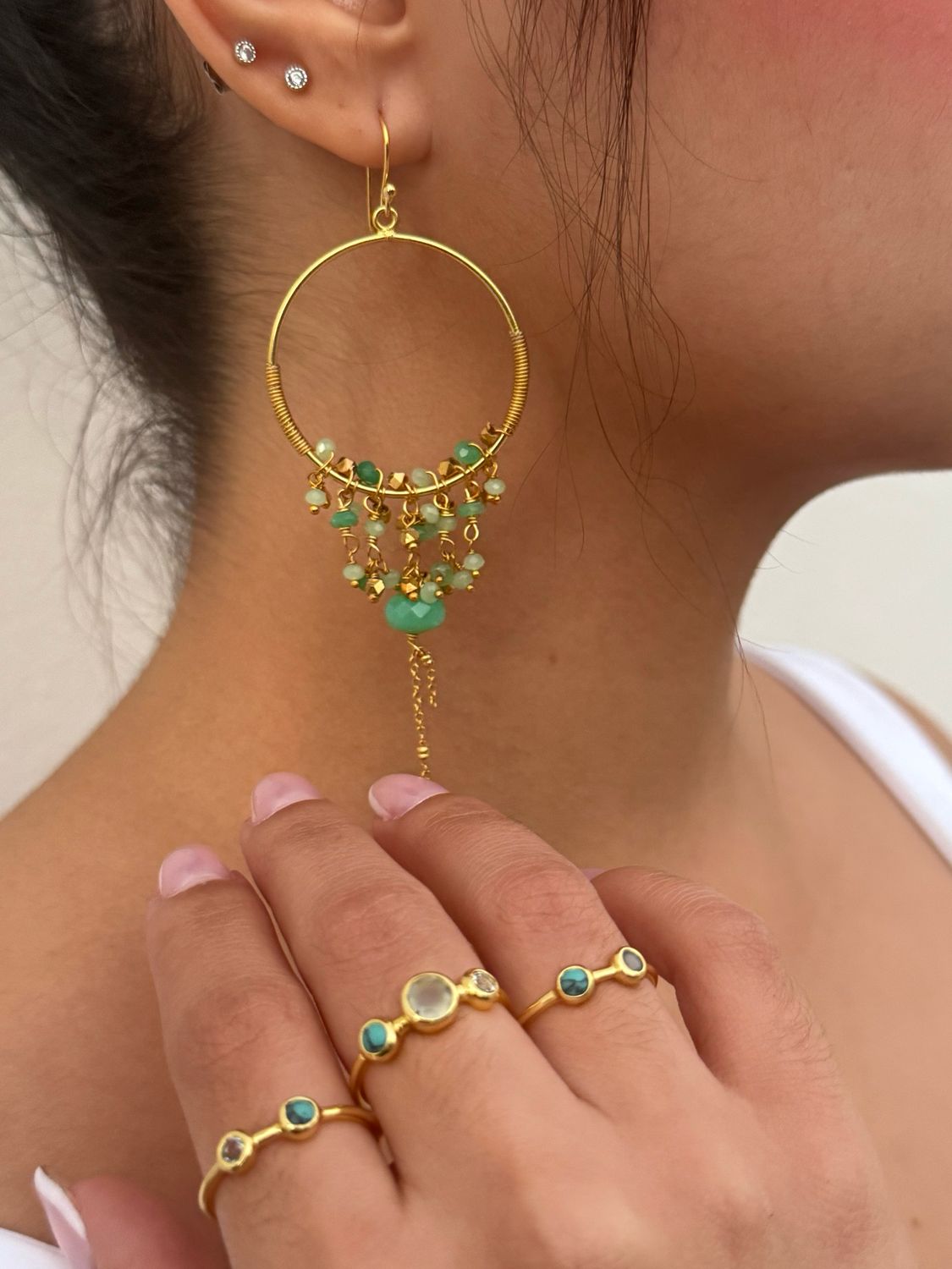 Golden Jade Earring & Ring Set