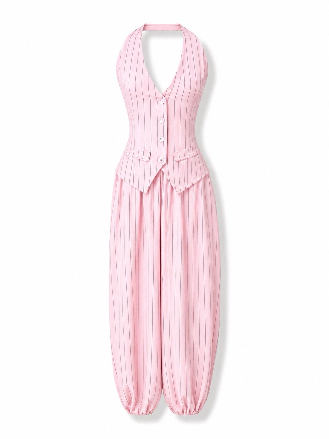 Baby Pink Pinstripe Vest & Balloon Pant Set