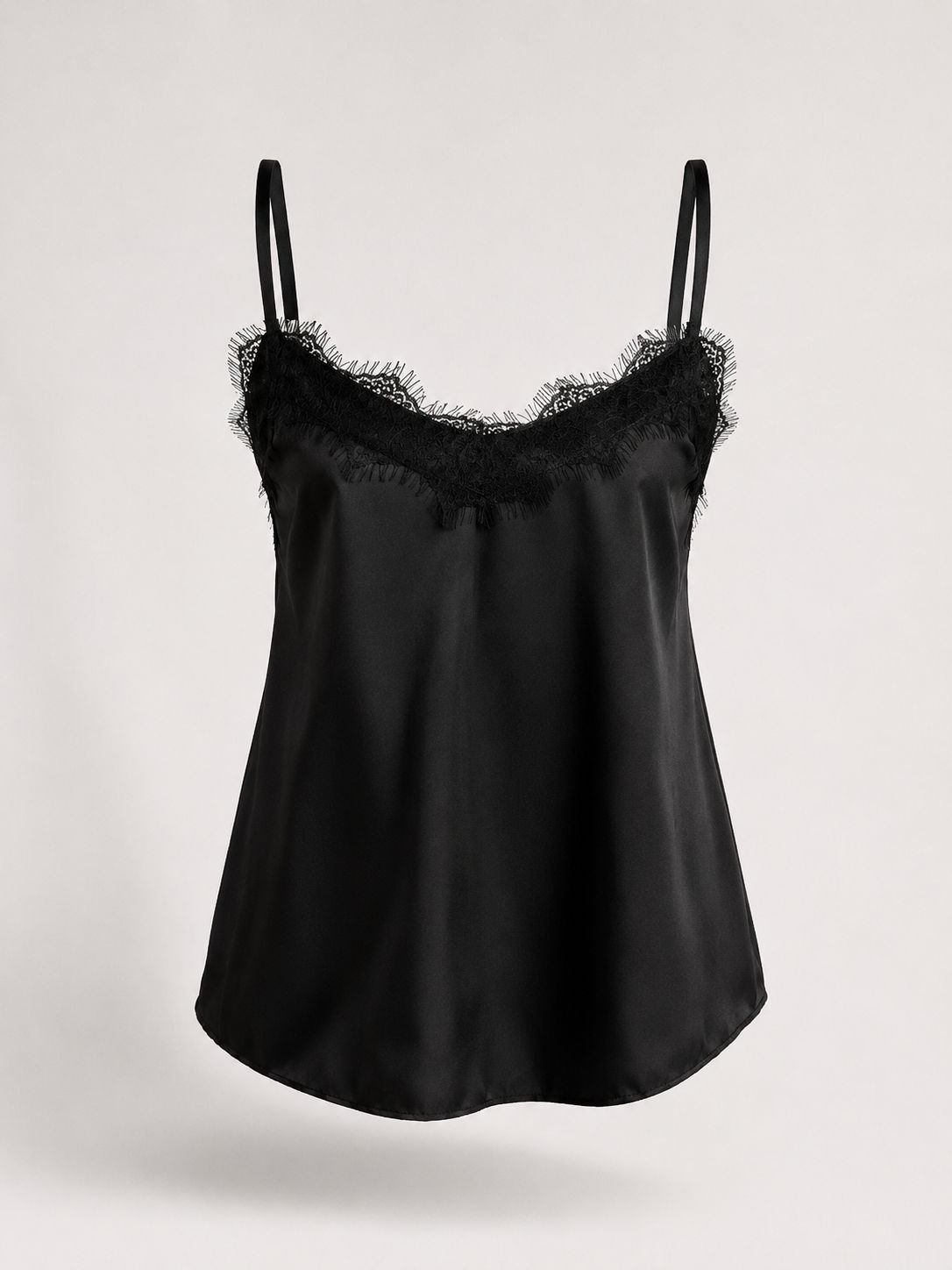 Black Lace Trim Satin Cami Black Lace Trim Satin Cami