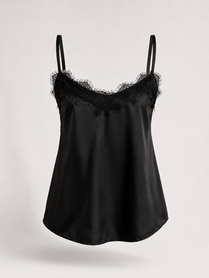 Black Lace Trim Satin Cami