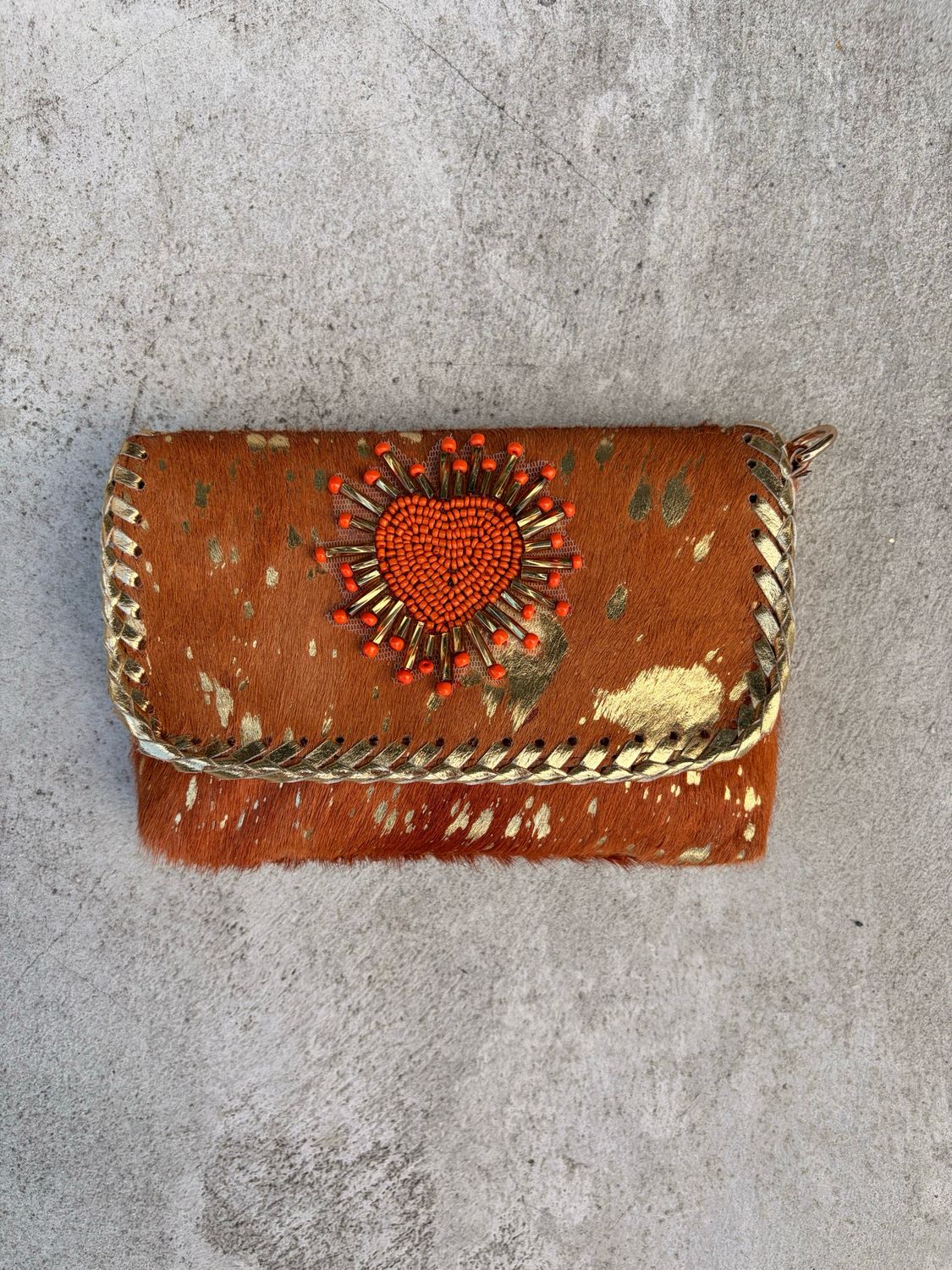 Genuine Leather Gold Camel Handbag