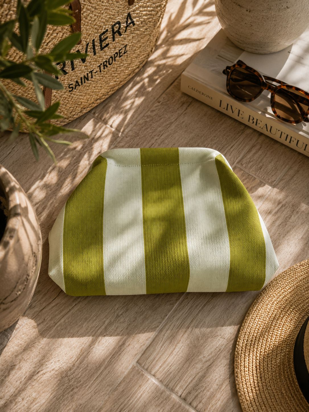 Olive Stripes Canvas Slouch Bag Olive Stripes Canvas Slouch Bag