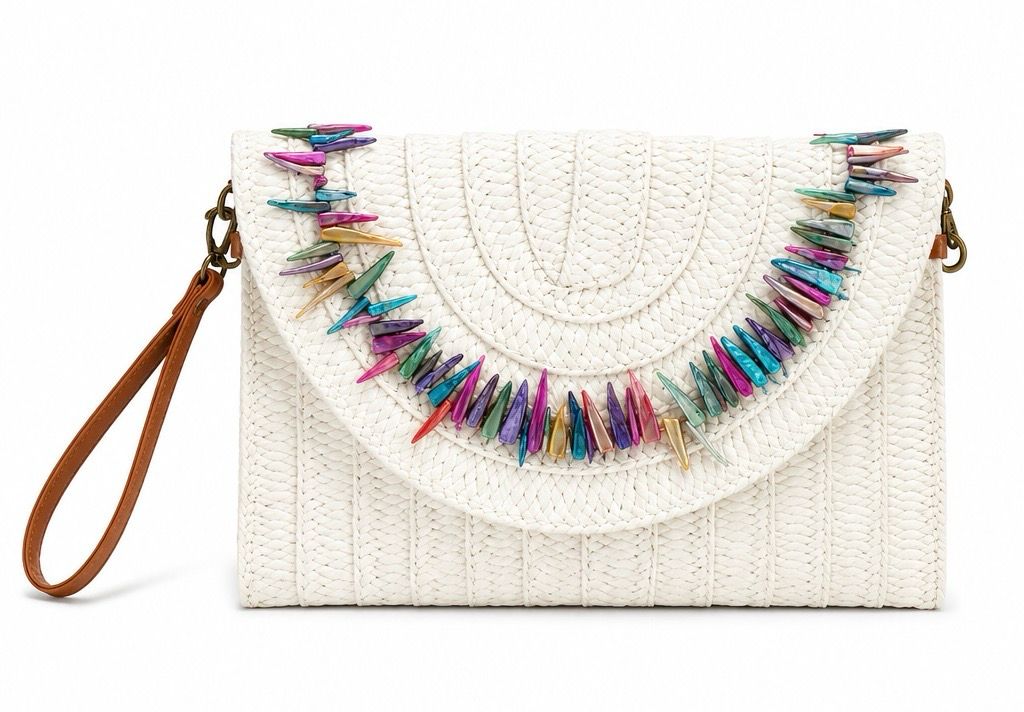Colorful Beaded Ivory Clutch